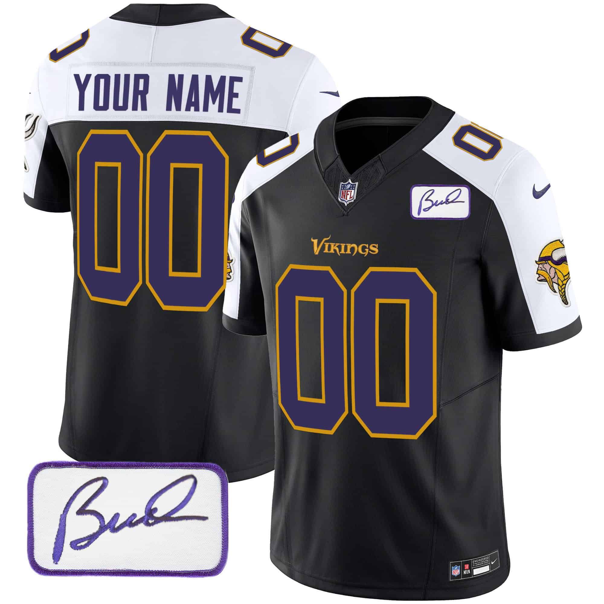 Men Minnesota Vikings Black 2024 Nike Bud Grant Patch Classic Limited Custom NFL Jersey style 2